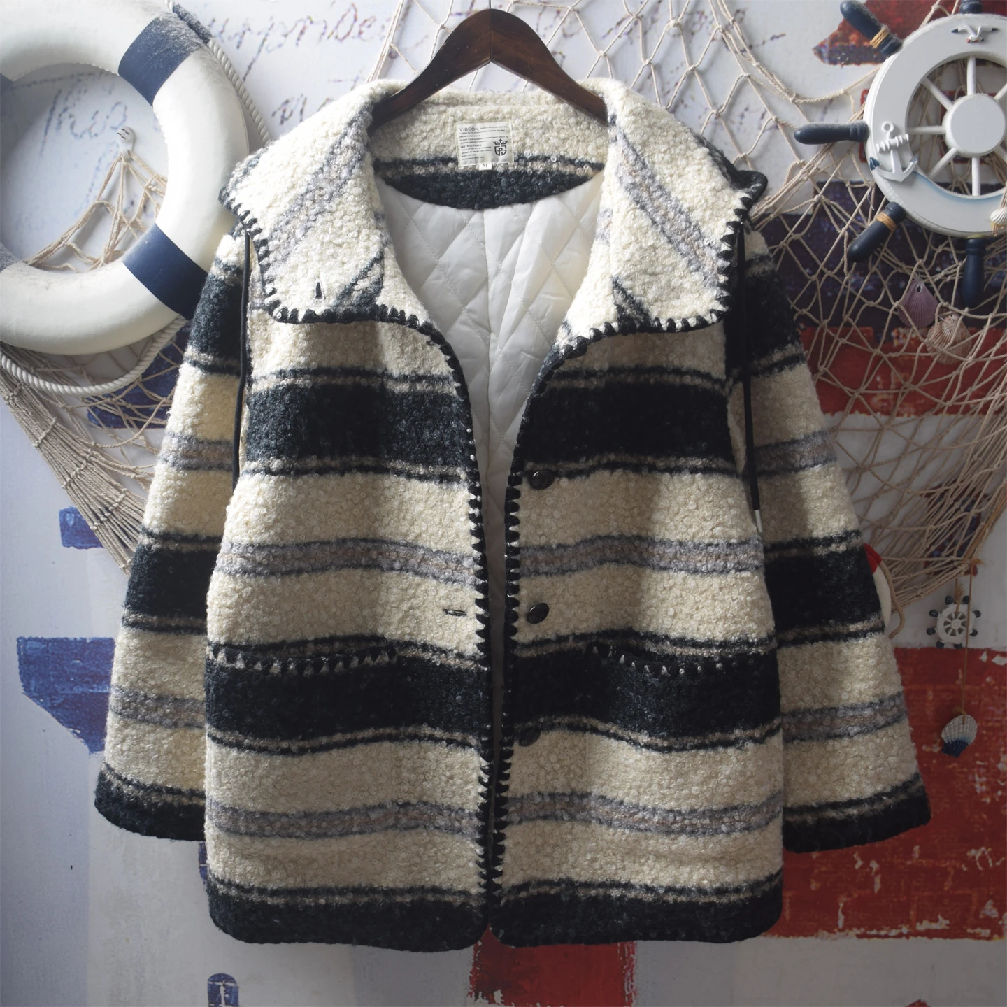 

[Готовый запас] Высококачественное модное женское пальто, куртка JK, мягкие полосатые шерстяные куртки для девочек, пальто для колледжа