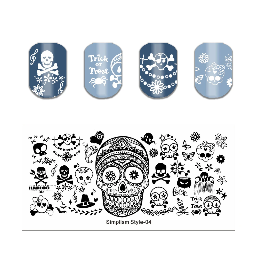 Palm Leaf Nail Stamping Plate Flower Stripe Nail Stamp Templates Leaves Floral Printing Stencil Line Lace Letter Skull Poker