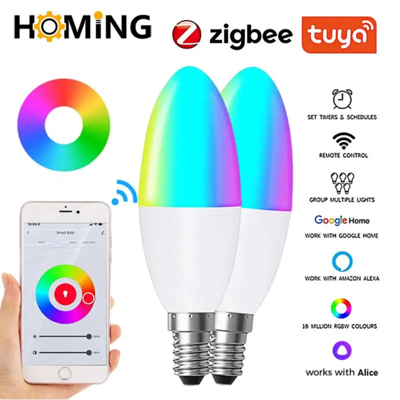 

Умная лампа Tuya Wi-Fi ZigBee с регулируемой яркостью, лампочка E14, GU10, RGB C W, лампочка для умного дома, рождественское освещение, потолочная лампа Яндекс Алисы