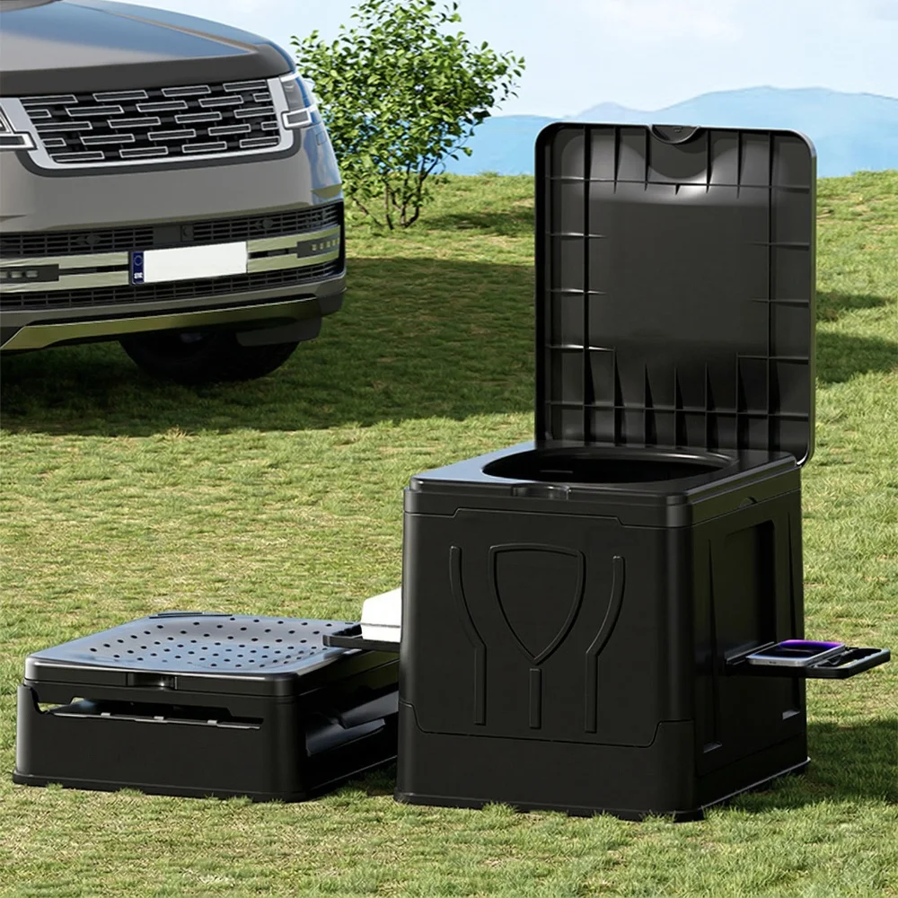 Folding Portable Toilet with Paper Holder & Lid Emergency Toilet Reusable for Camping Travel Outdoor Car RV & Emergency Use