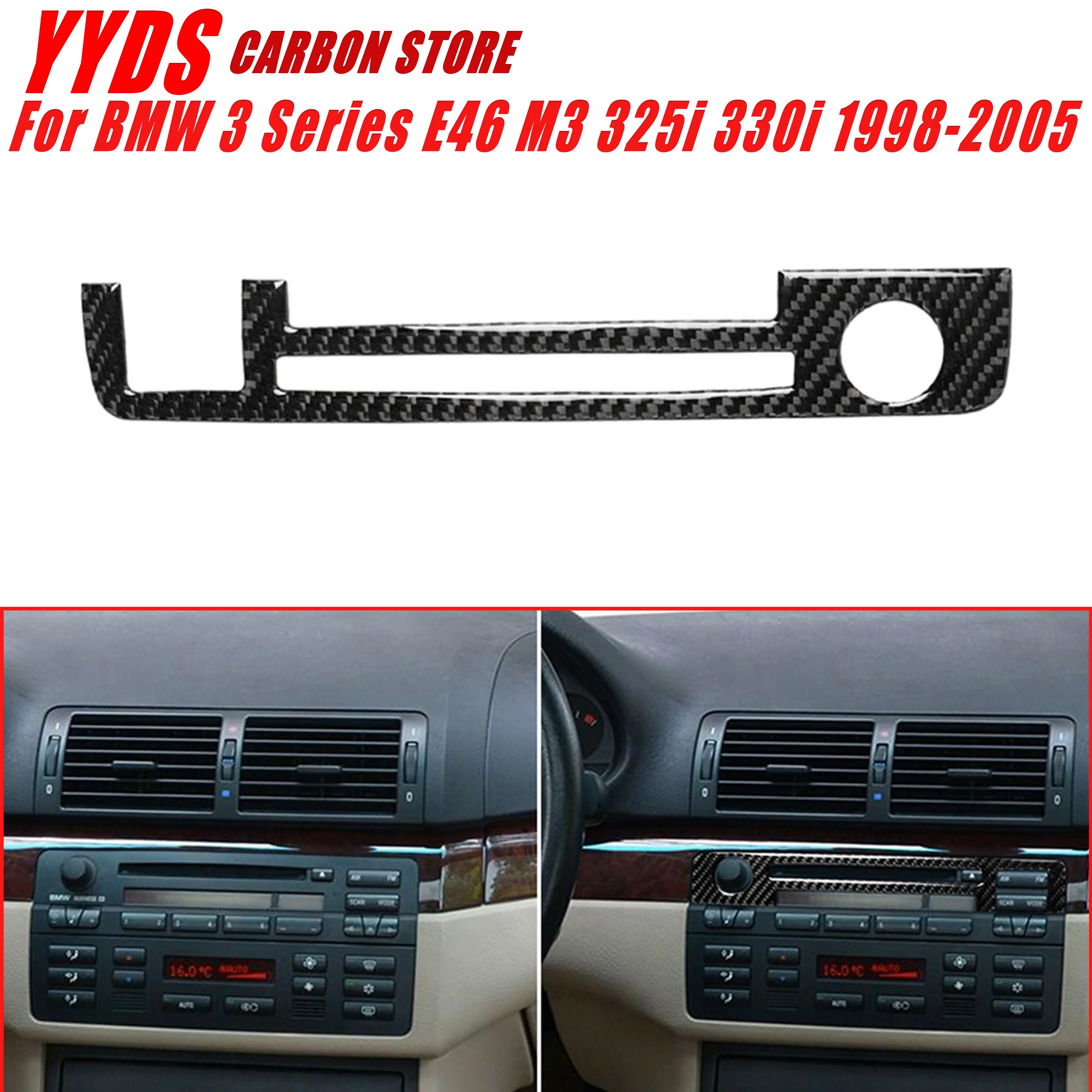 For BMW 3 Series E46 M3 325i 330i 1998-2005 Real Soft Carbon Fiber Car Interior Dashboard Upper Screen Center Console Cover Trim