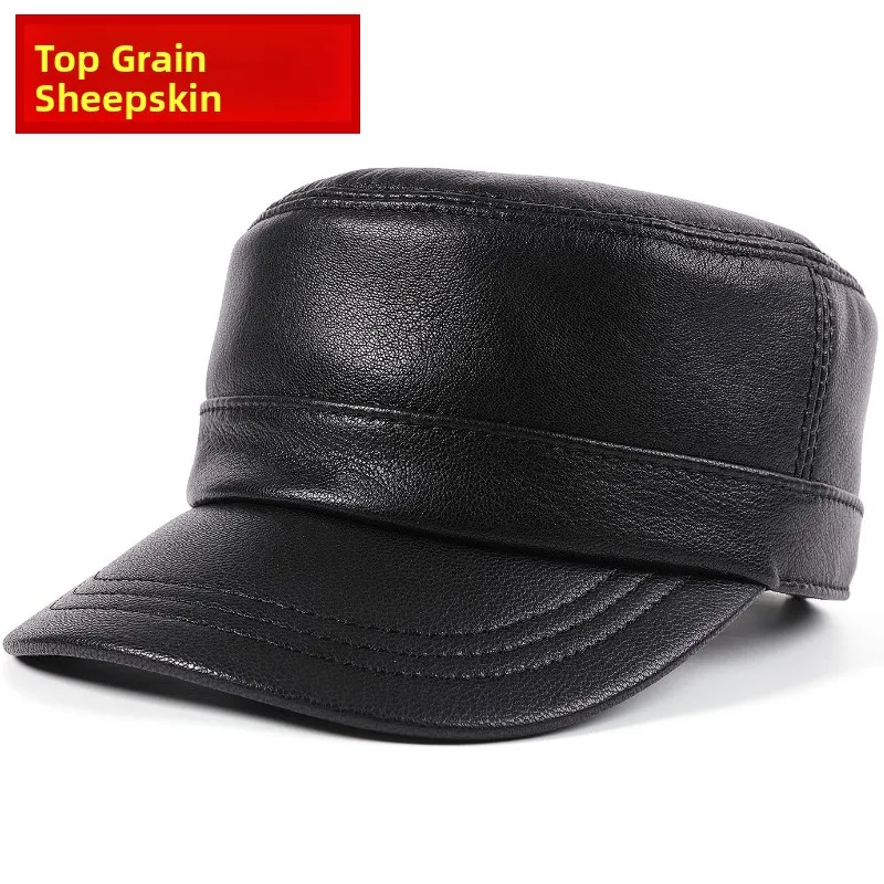 leather-cap-men's-eepskin-flat-top-casual-hat-adjustable-spring-autumn-winter-faionable-dubill-cap-for-middle-aged-and