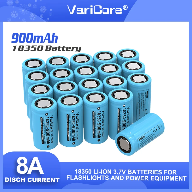 VariCore ICR 18350 Lithium Battery 900mAh Rechargeable Battery 3.7V 8A Power Cylindrical Lamps Electronic Cigarette Smoking