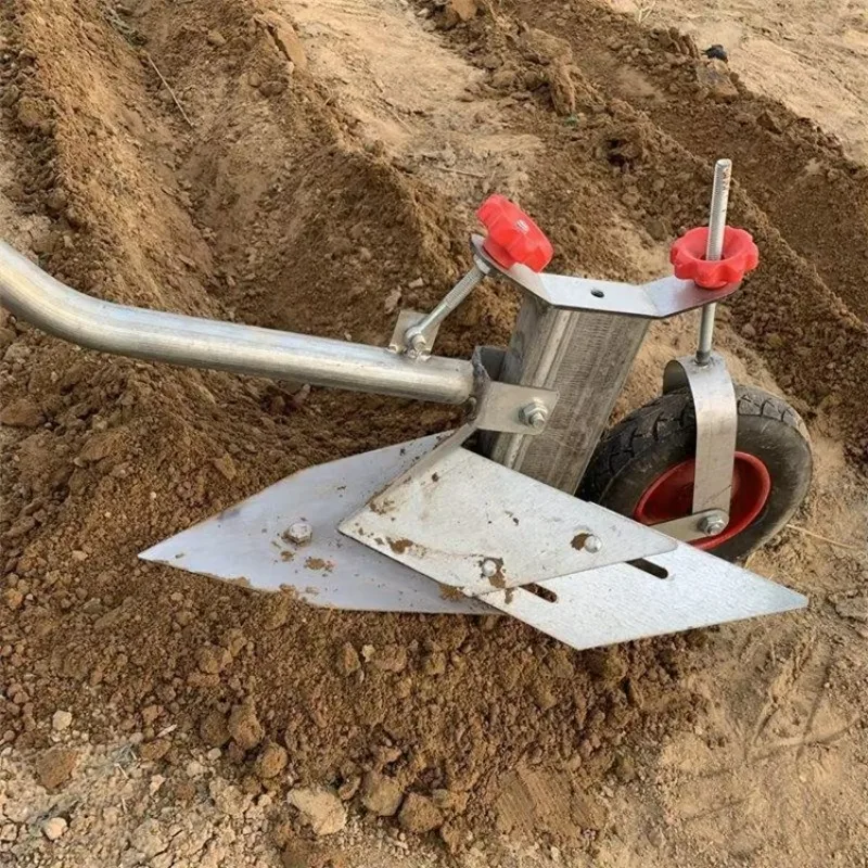 Hand Pull Plow for Micro Tiller, Manual Ditching Ridger Small Single Person Furrowing Hilling Loosening Soil Cultivator Tool
