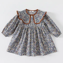 2023 New Autumn Spring New Girls' Dress Fashion Cute Doll Neck Flower Print Dress Children's Girls Long Sleeve Princess Dress