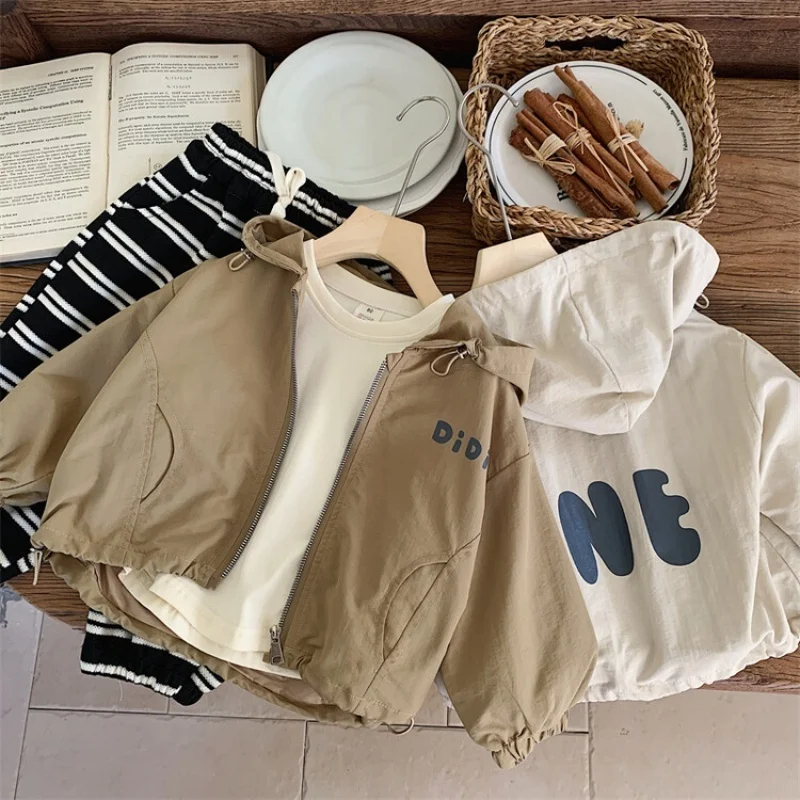 

2025 Spring And Autumn Boys Jacket Letter Fashion Windbreaker Zipper Boys Coat Birthday Gift 1-8 Years New Children's Clothing