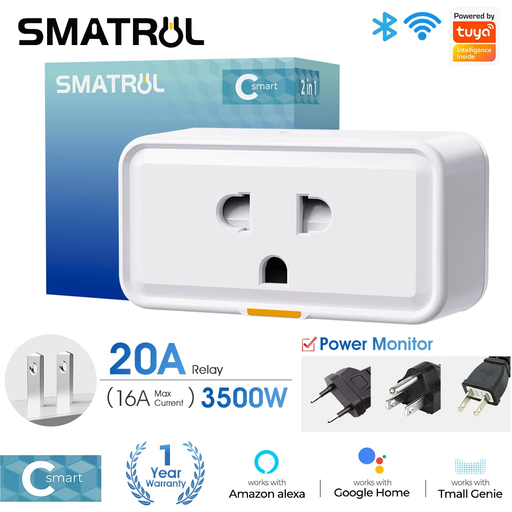 Tuya Wireless WIFI Smart Plug 16A US/VN Socket With Timing Power Monitor APP Remote Control Work With SmartLife Alexa GoogleHome