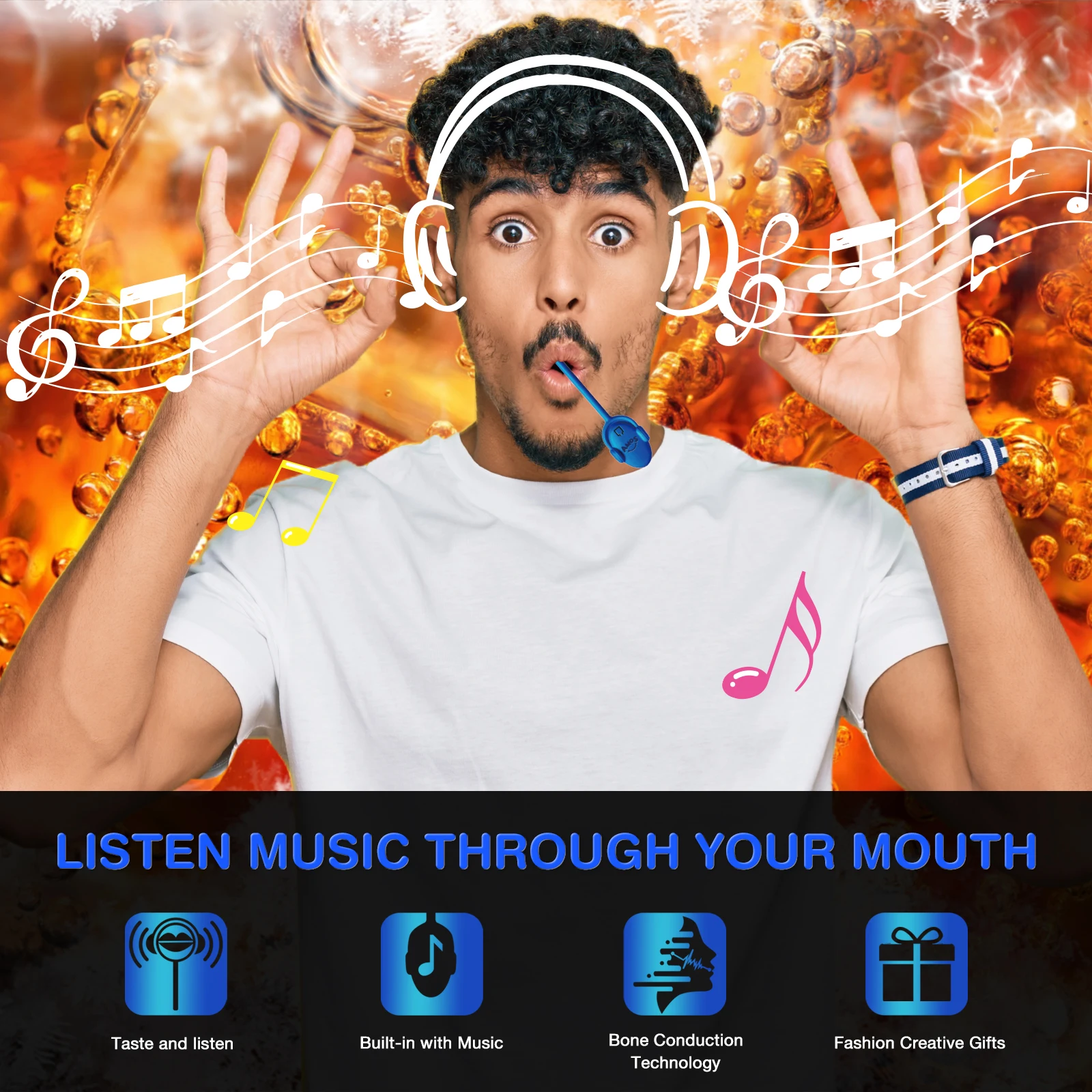 Permen Musik Bone Conduction Amos TastySounds Audio Singing Smart Lollipop Hadiah Rasa Blueberry&Cola