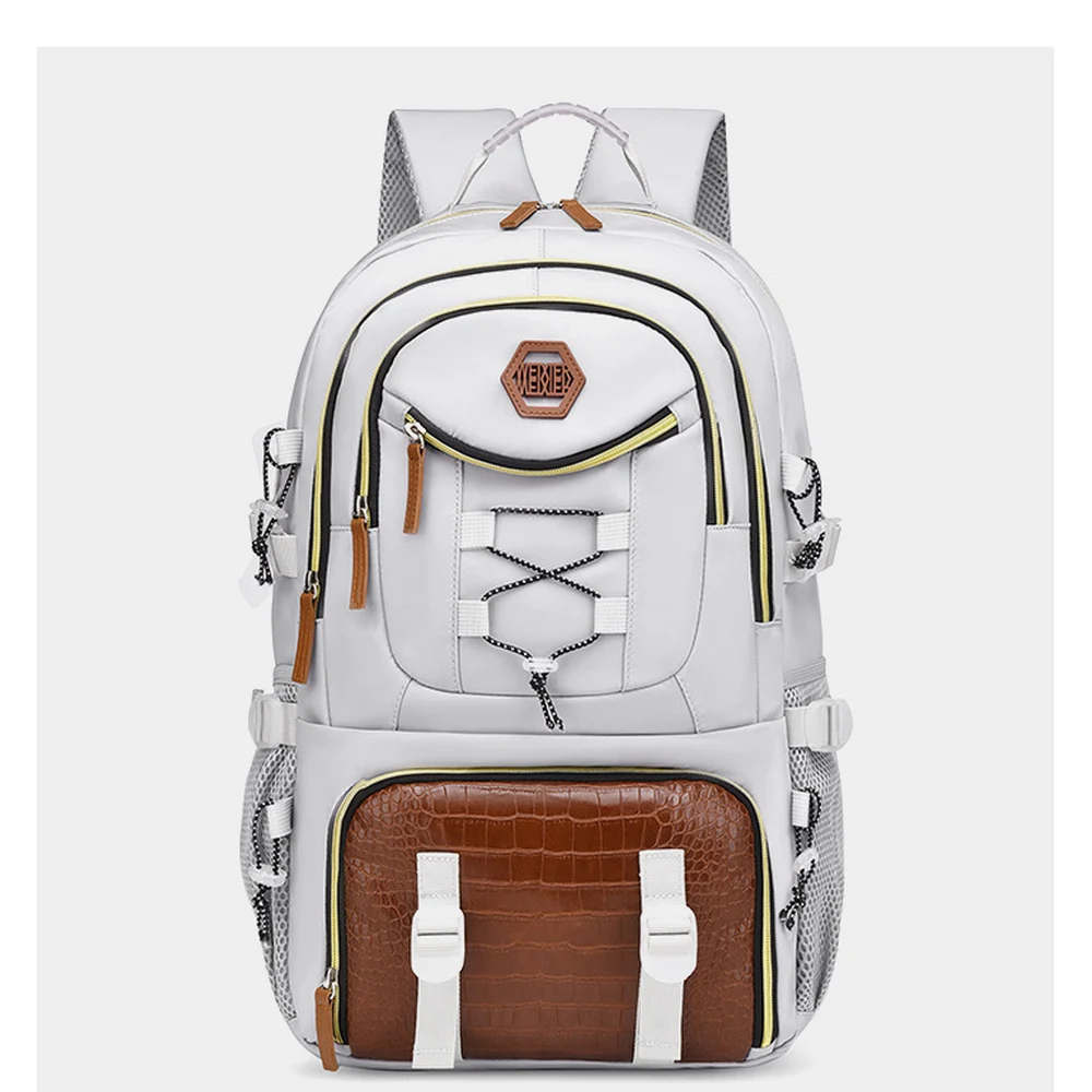 Nylon Outdoor Backpack with Separate Shoe Section Front Elastic Cord Side Pockets and Adjustable Straps for Daily Trips