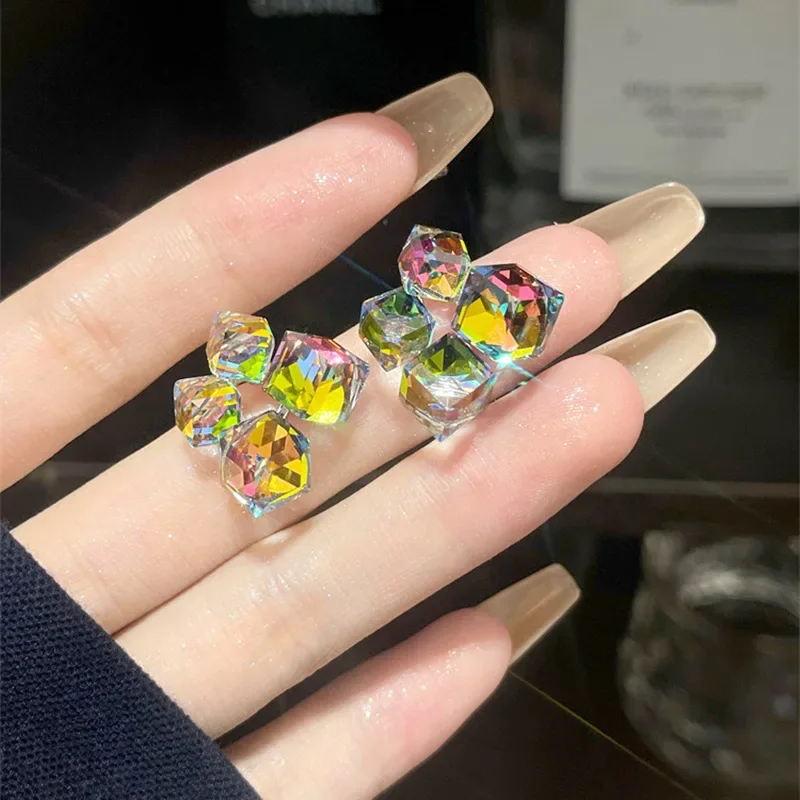 Fashion Exquisite Elegant Colorful Crystal Square Block Earrings Pendant Accessories for Women‘s Party Earrings Custom Jewelry