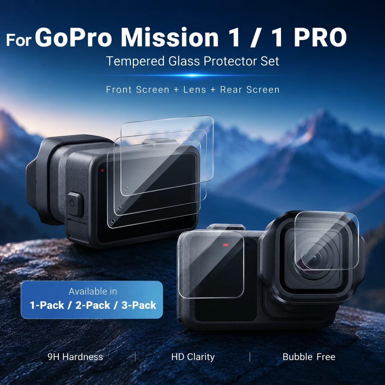 Gehärtetes Glas für MISSION 1 PRO/MISSION 1 Displayschutzfolie, kratzfeste Folie für MISSION 1/1 PRO Action-Kamera-Objektivschutz