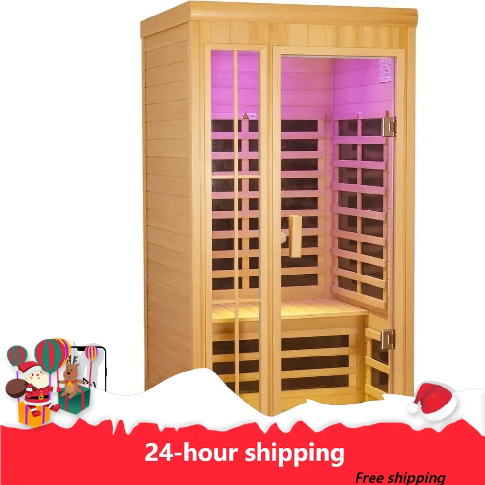 1-2 Person Infrared Sauna, Hemlock Wood Low EMF Far Infrared Saunas for Home, 1350watt Indoor Personal Sauna Room Box