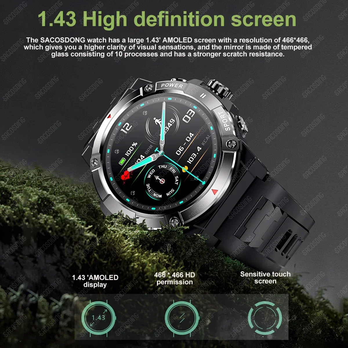 NEW GPS Smart Watches for Men IP68 Waterproof Smartwatch AOD Electronic Digital Fitness Watch Offline Map Local Music Playback