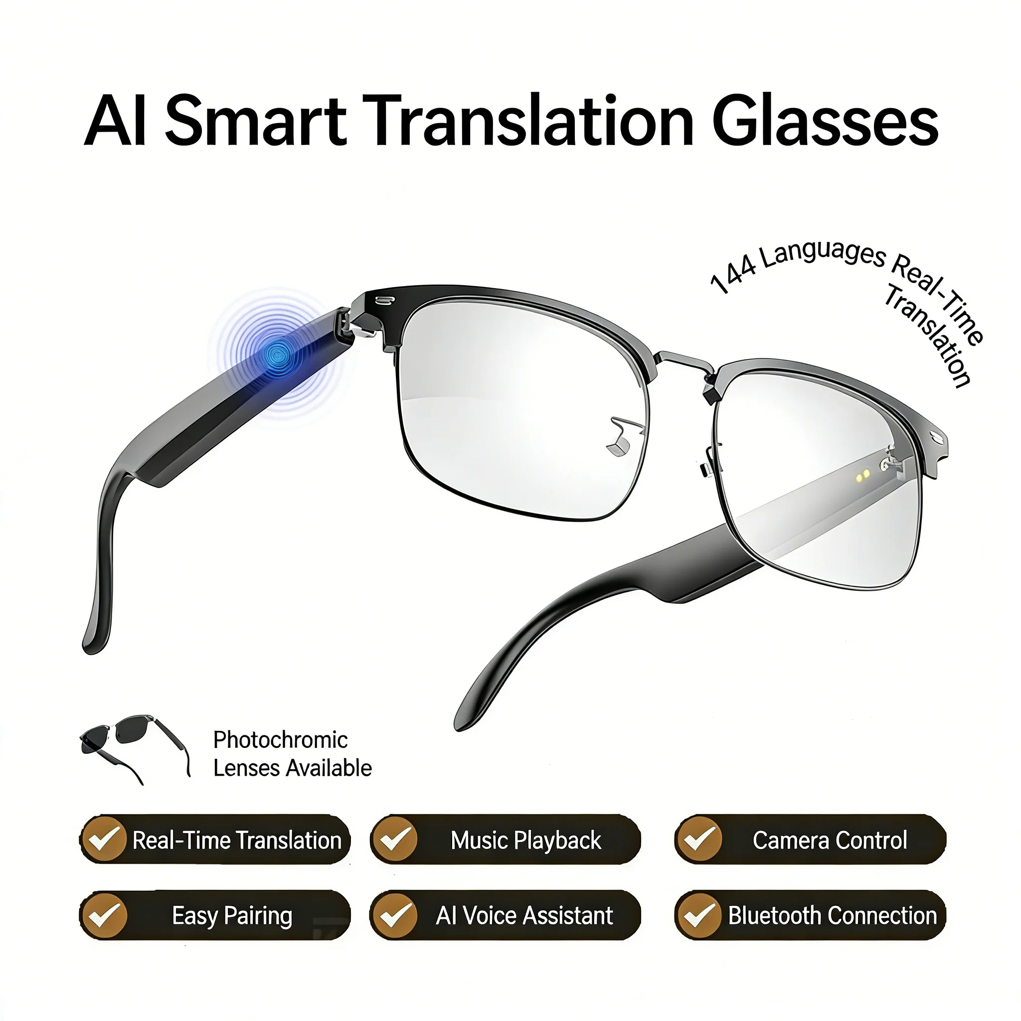 EE1 Revolutionary AI Smart Translation Glasses With 144-Language Real-Time Support For Global Business And Travel Communication
