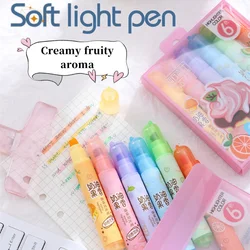 Surligneurs obliques Kawaii avec parfum de fruits crémeux, stylos à notes structurels ents de grande capacité, marqueurs optiques, ensemble de 6 couleurs, 4mm