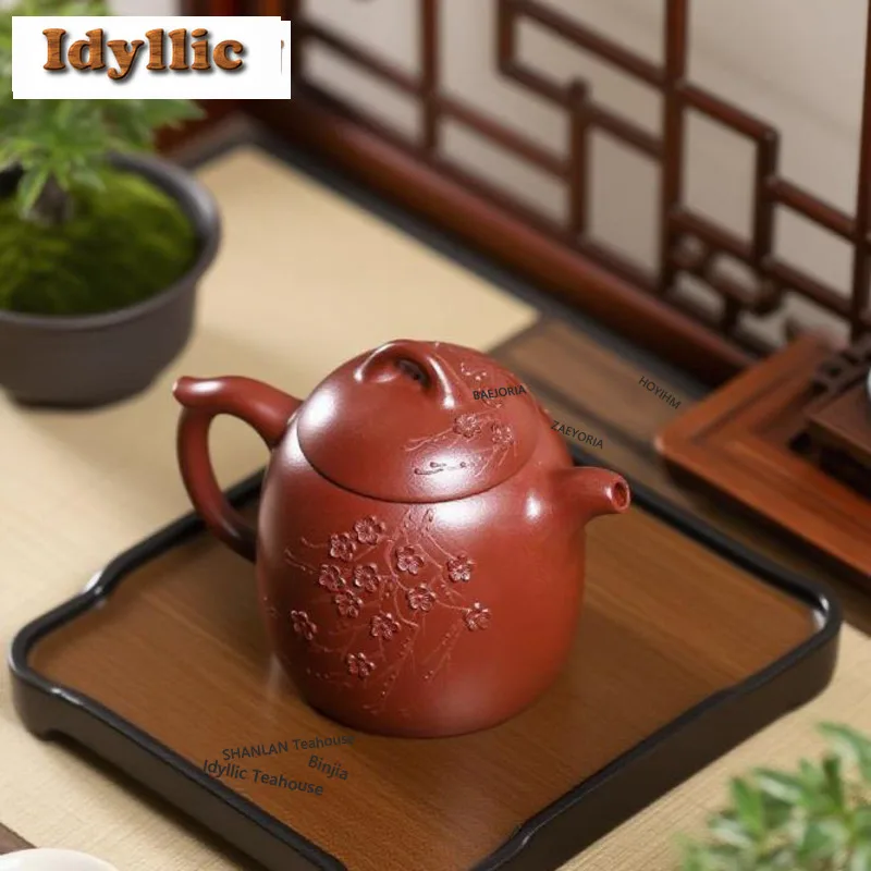 HOYIHM 290ml Yixing Purple Clay Teapots Handmade Qin Quan Plum Blossom Pot Raw Ore Dahongpao Mud Kettle With Infuser Zisha Tea