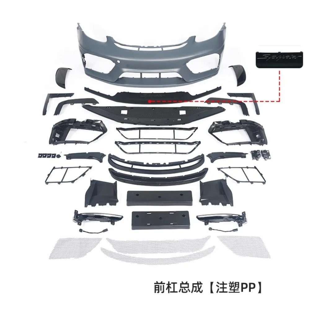 

Решетка переднего бампера автомобиля в сборе с сеткой для Porsche Boxster 981, рамка противотуманной фары, нижняя защитная пластина, неокрашенная полипропиленовая поверхность