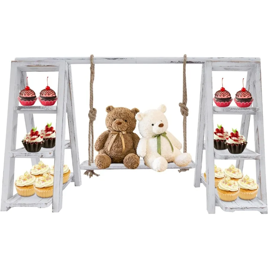 

Деревянная подставка для кексов, 3-х уровневая подставка для торта, набор для десертного стола с сервировочным подносом и складной подставкой для вечеринки, дня рождения, Wed