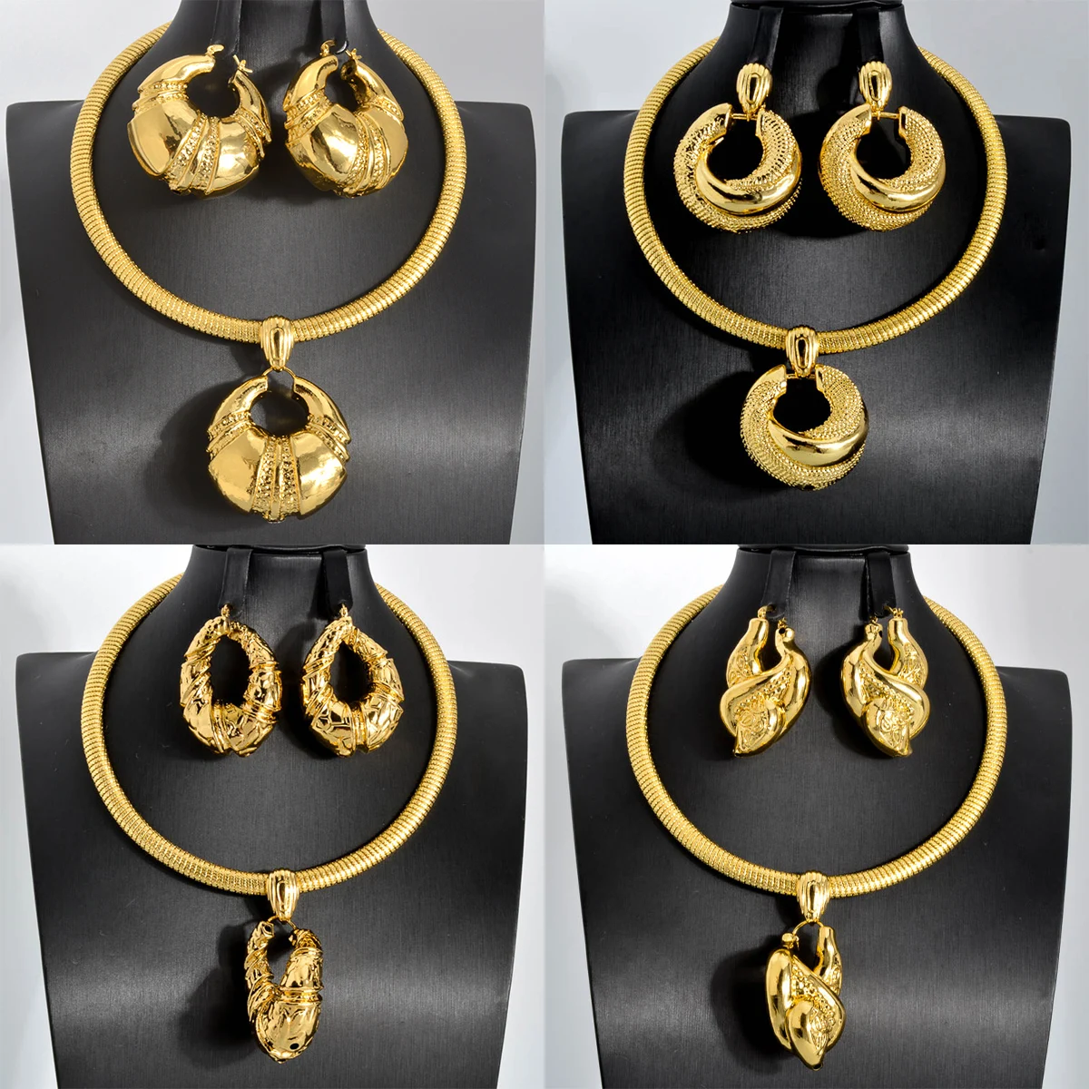 

ZEADear African Dubai Jewelry Sets Spiral Geometry Pendant Necklace Earrings Nigerian 18K Gold Color Women Jewellery Party Gift