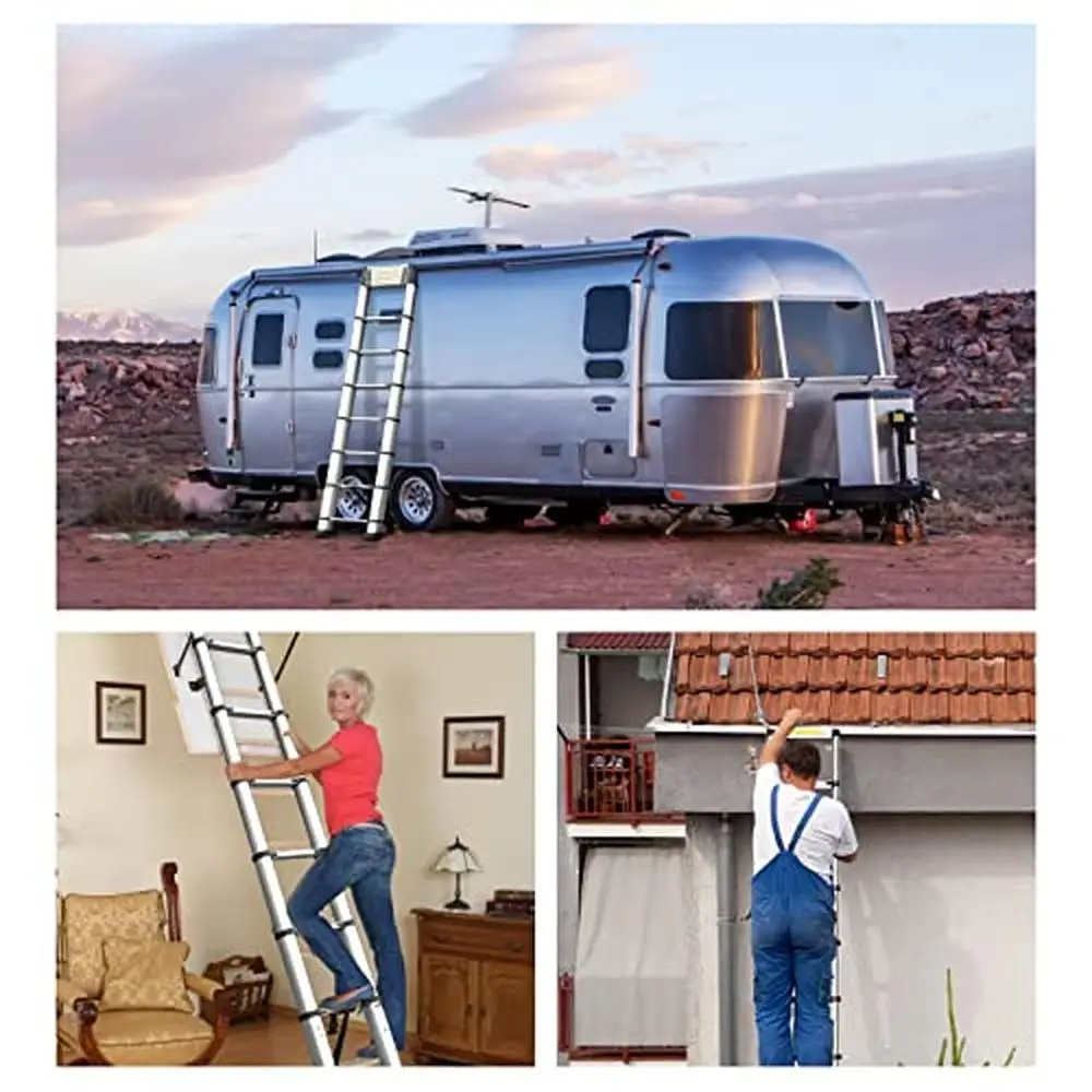 12.5FT Aluminum Telescoping Ladder Folding Portable Multi-Purpose Indoor Outdoor Work Stable Locking Mechanism Rubber Feet