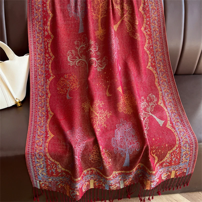 

Осенние жаккардовые шали из пашмины в стиле бохо с узором пейсли для женщин, шарф с запахом, кашемировое одеяло, теплые толстые палантины, женские дорожные палантины Bufanda