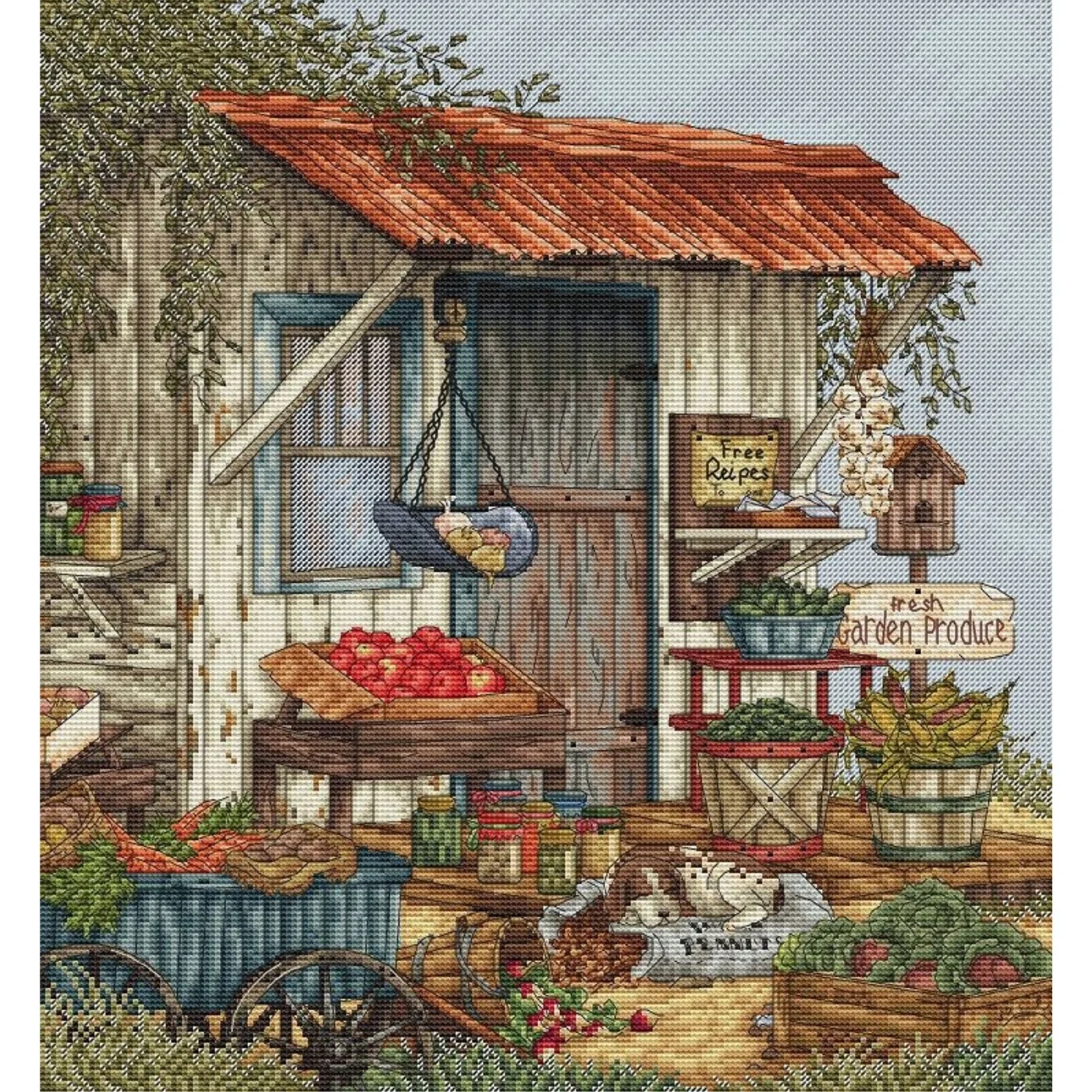 

Набор для вышивания крестиком SAGA Home: светло-голубой, из чистого хлопка, без принта, неоконченный, для декора овощного магазина