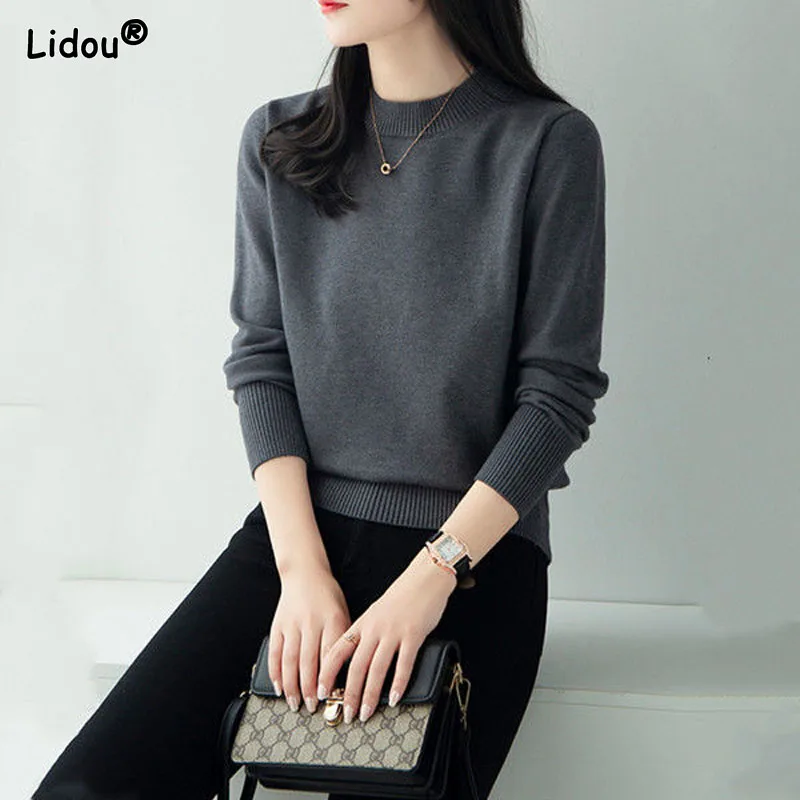 Autumn Winter Inner Knitting Sweater Vintage Multiple Colour O-Neck Thick Long Sleeve High Strech Women's Clothing Pullovers