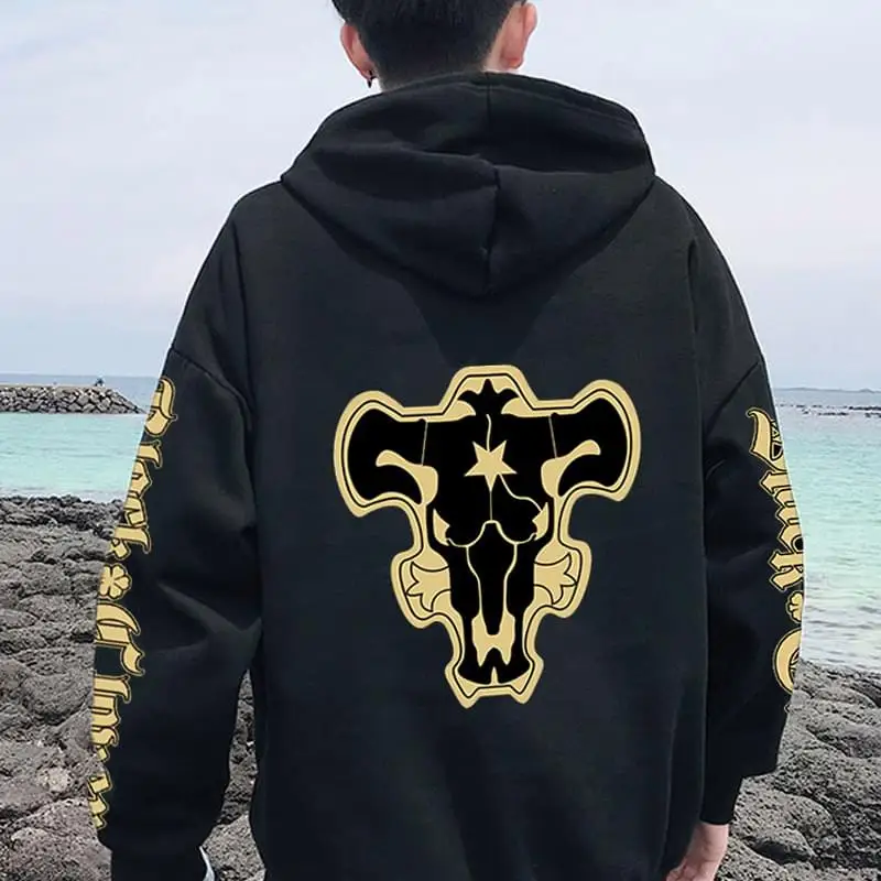 Anime Black Clover Black Bulls Squad Emblem Hoodies Comfortable Long Sleeves Sweatshirts Men Women Casual Oversized Streetwear