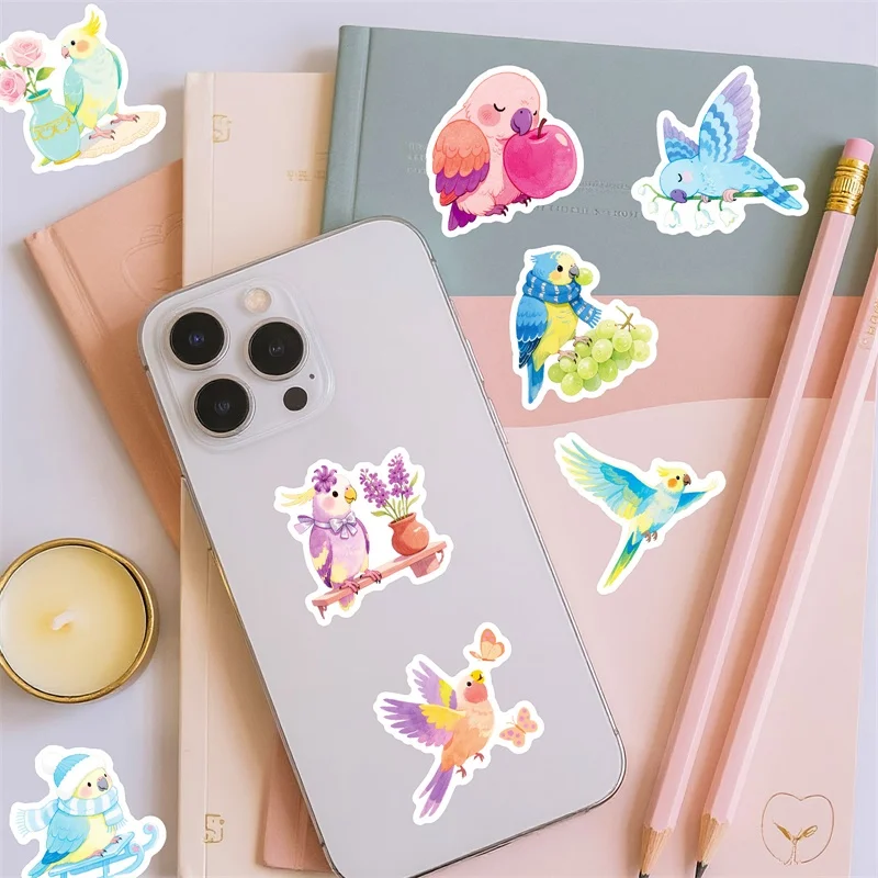 10/30/56PCS Cartoon Colored Parrot PVC Sticky Sticker Aesthetic DIY Decoration Scrapbooking Hand Accounting Supplies