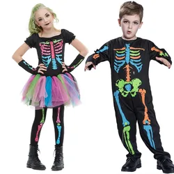 Halloween Rainbow Skeleton Girl Dress Colorful Skull Boy Costume Toddler Funky Punky Bone Cosplay Outfit Carnival Fancy Clothing