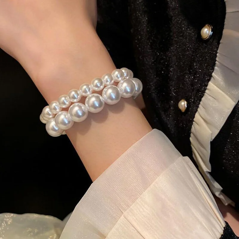 4MM-8MM French Retro Simple  White Pearl  Elastic  Bracelet Women\'s Hand Bracelets Birthday Party Gift Fashion Jewelry