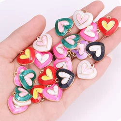 10Pcs Multi Coloured Enamel Drip Oil Love Heart Charm for Jewelry Making Supplies DIY Necklace Earring Pendant Metal Accessories