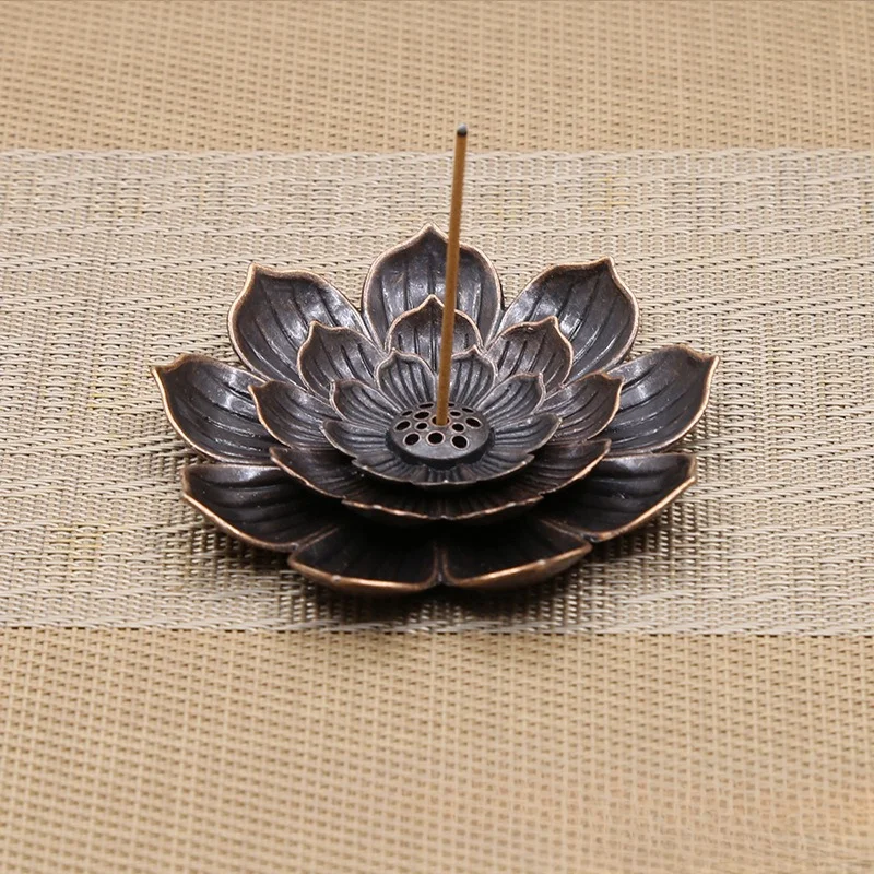 

New 1PC Alloy Incense Burner Stick Holder Plate Buddhism Lotus Censer Bronze Nasturtium Incense Burner