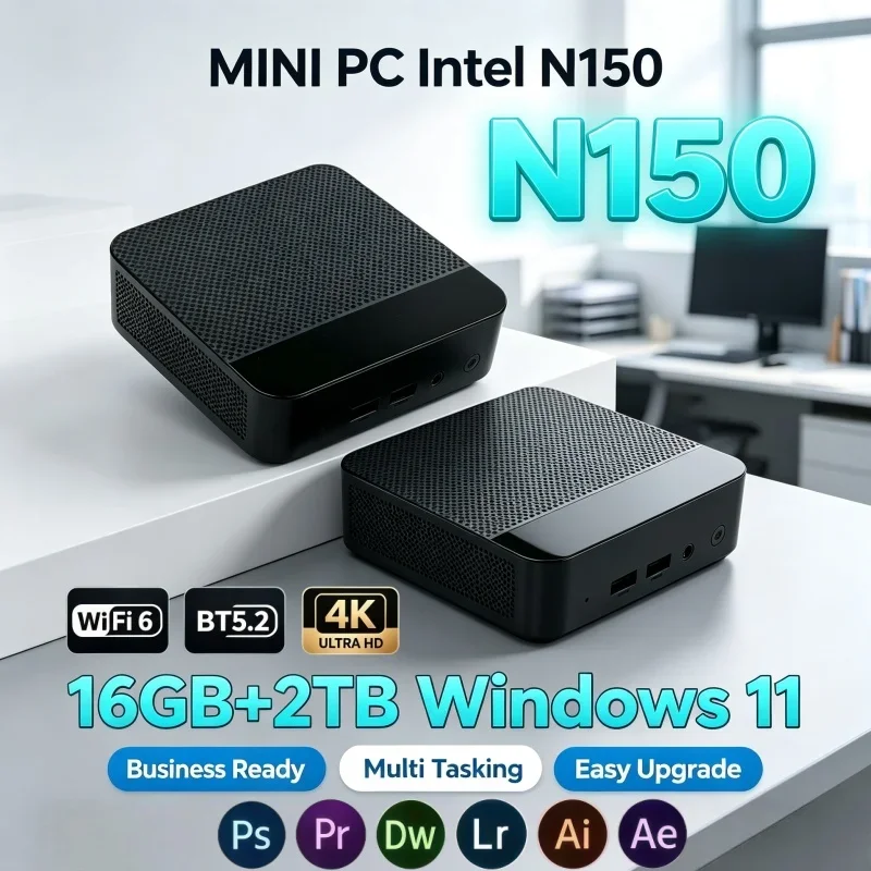 高速配送-ミニpc-インテルn150-windows-11-os-16gb-ram-2tb-ssd-デュアルバンドwifi-6-bt52-オンラインワーク向け小型デスクトップpc