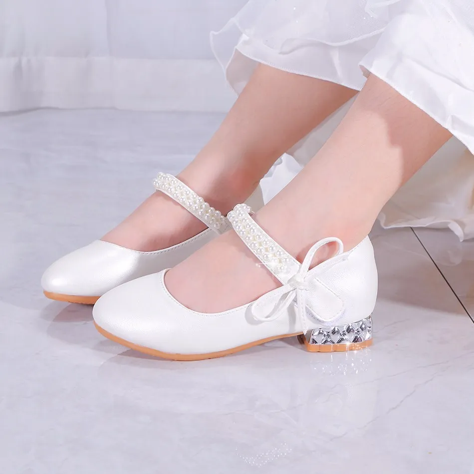 Girls Aurora Shoes Children Summer School Glitter Ballerina Flats Kids Princess Wedding Leather Pumps Birthday Pearl Sandals