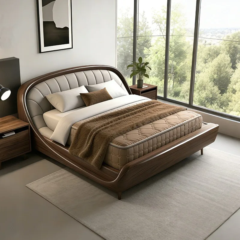 Wedding bed master bedroom large bed m 5 medium ancient style m x m solid wood black walnut leather double bed