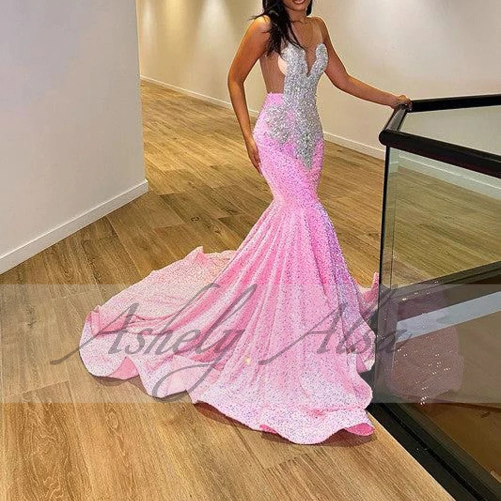 Aq221 personalizado elegante sereia vestido de ocasião formal com decote em v cristal até o chão vestido de festa de casamento feminino vestido de baile de formatura