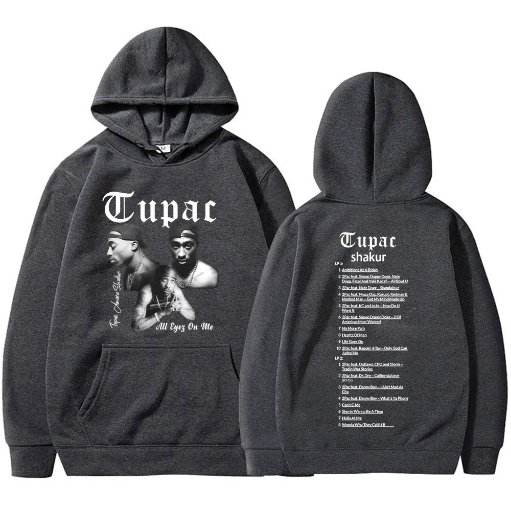 Rapper Tupac 2pac Shakur Hoodies Men Women Hip Hop Vintage Hooded Sweatshirts Fashion Oversized Long Sleeve Pullovers Streetwear