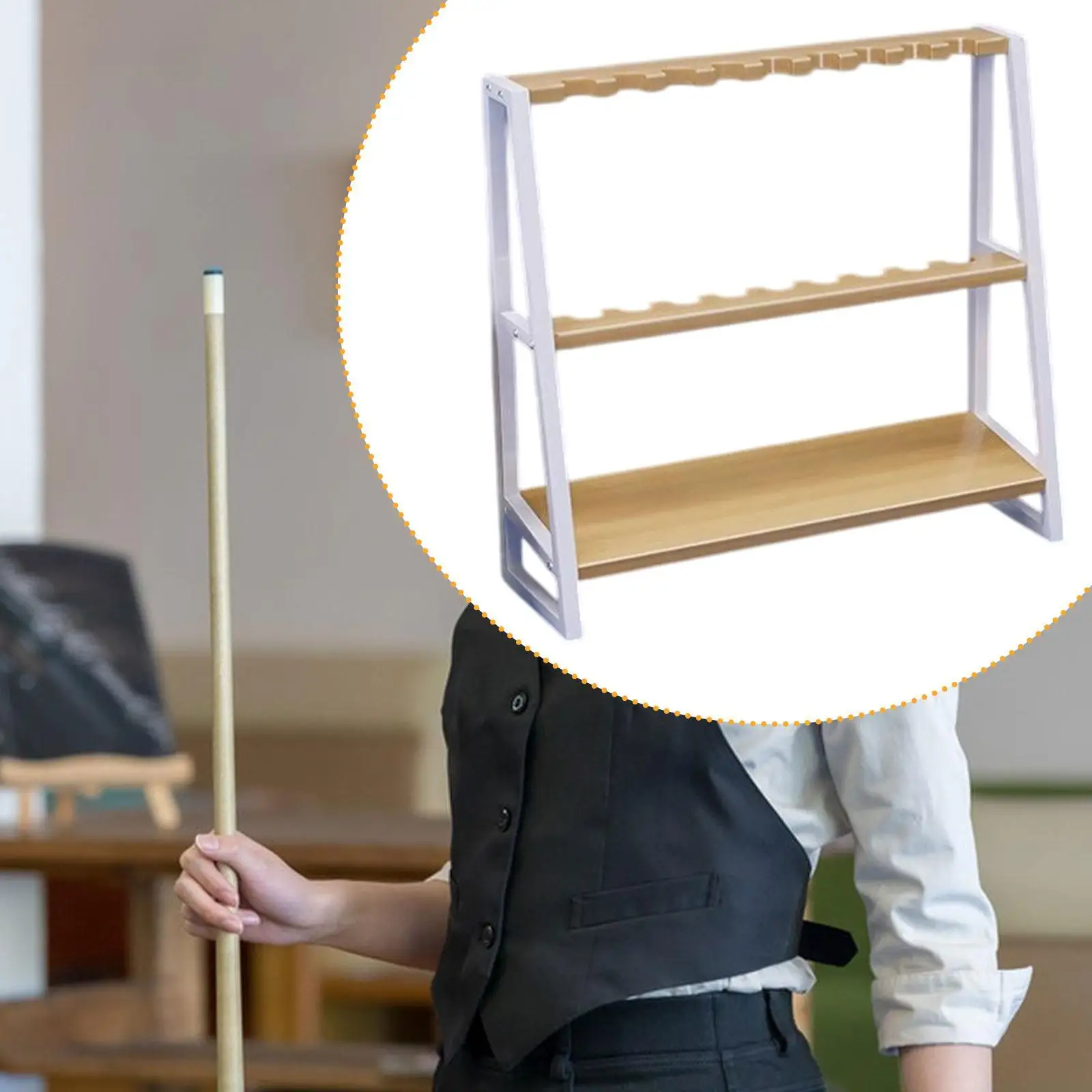 

Pool Cue Rack Only Sturdy Modern for Hall Public Rod Professional Vertical Gift for Player Metal and Wood Pool Stick Holder
