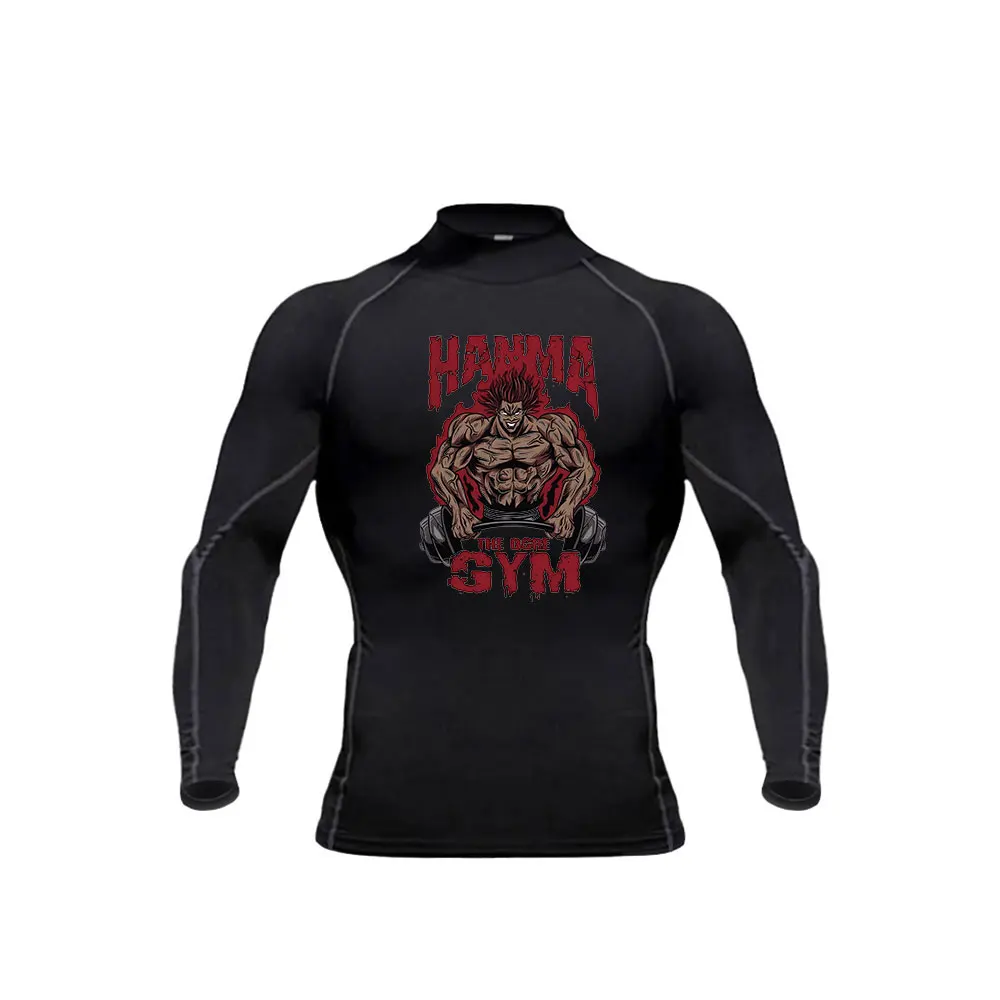 Men's Anime Baki Hanma Turtle Neck Compression Shirts Gym Fitness Quick Dry Rashguard Muscle Athletic Bodybuilding Shirts