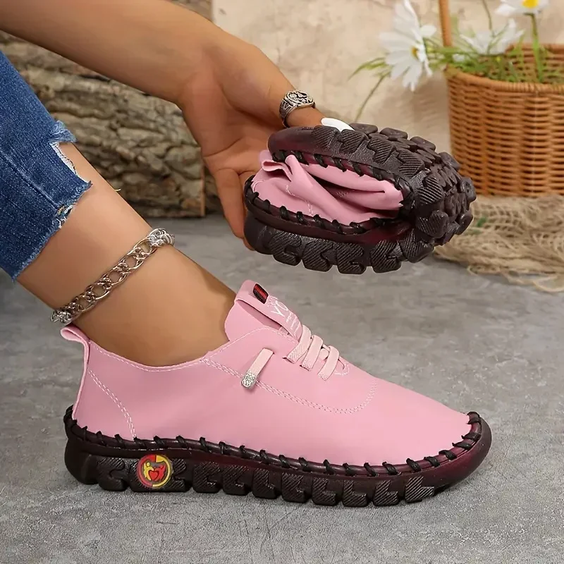 New Sneakers Women Comfortable Leather Loafers Shoes for Women Hand Sewing Thread Sneakers Women Zapatos De Mujer Platform Shoes