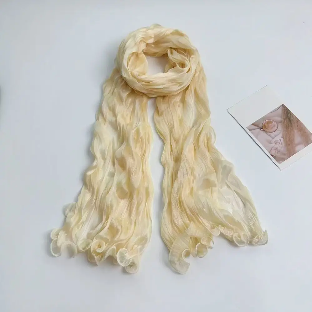 Summer Shiny Bubble Crepe Scarf Women Lightweight Breathable Long Shawl Fashion Commuter Hijab Elegant Head Wrap Accessories