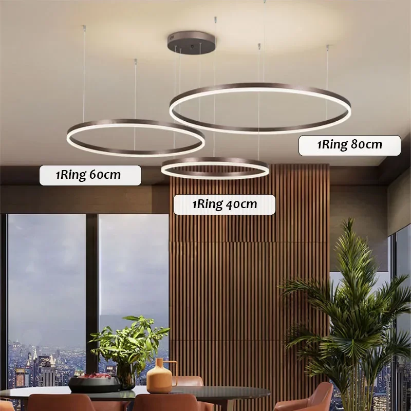 2024 Modern Led Crysta Chandelier Home Lighting Brushed Rings Ceiling Mounted Pendant Lighting Hanging Lamp Gold&Coffee Color