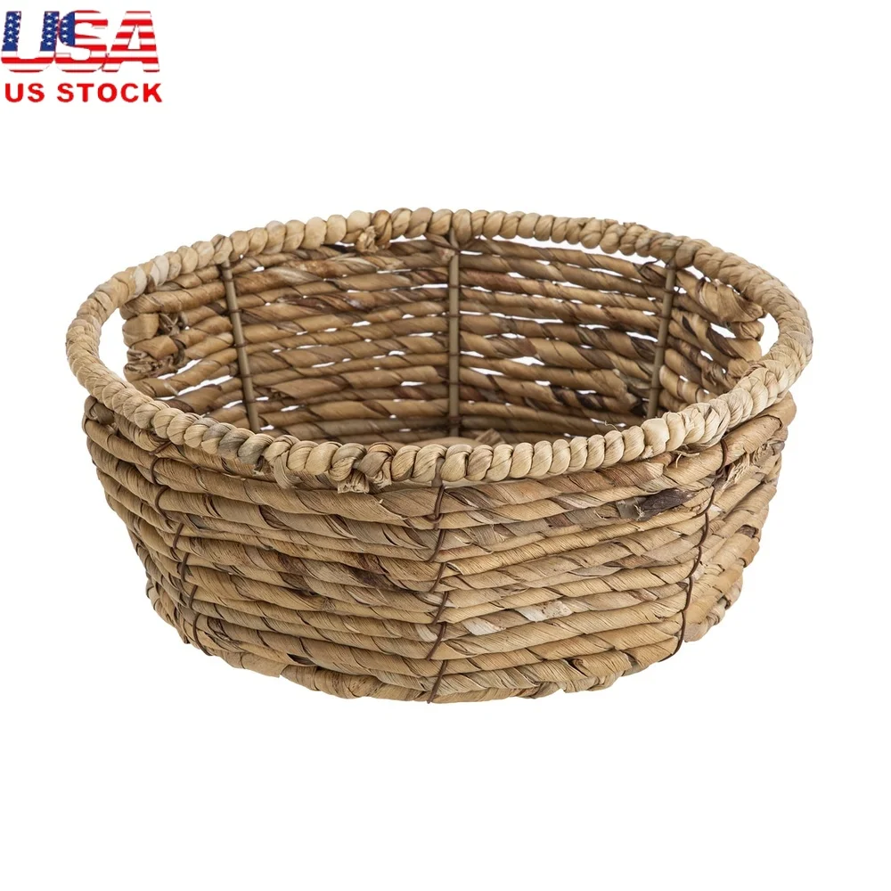 

Handcrafted Round Water Hyacinth Woven Storage Basket Lightweight Decorative Organizer Home Decor Plants Napkins Candies 10D x