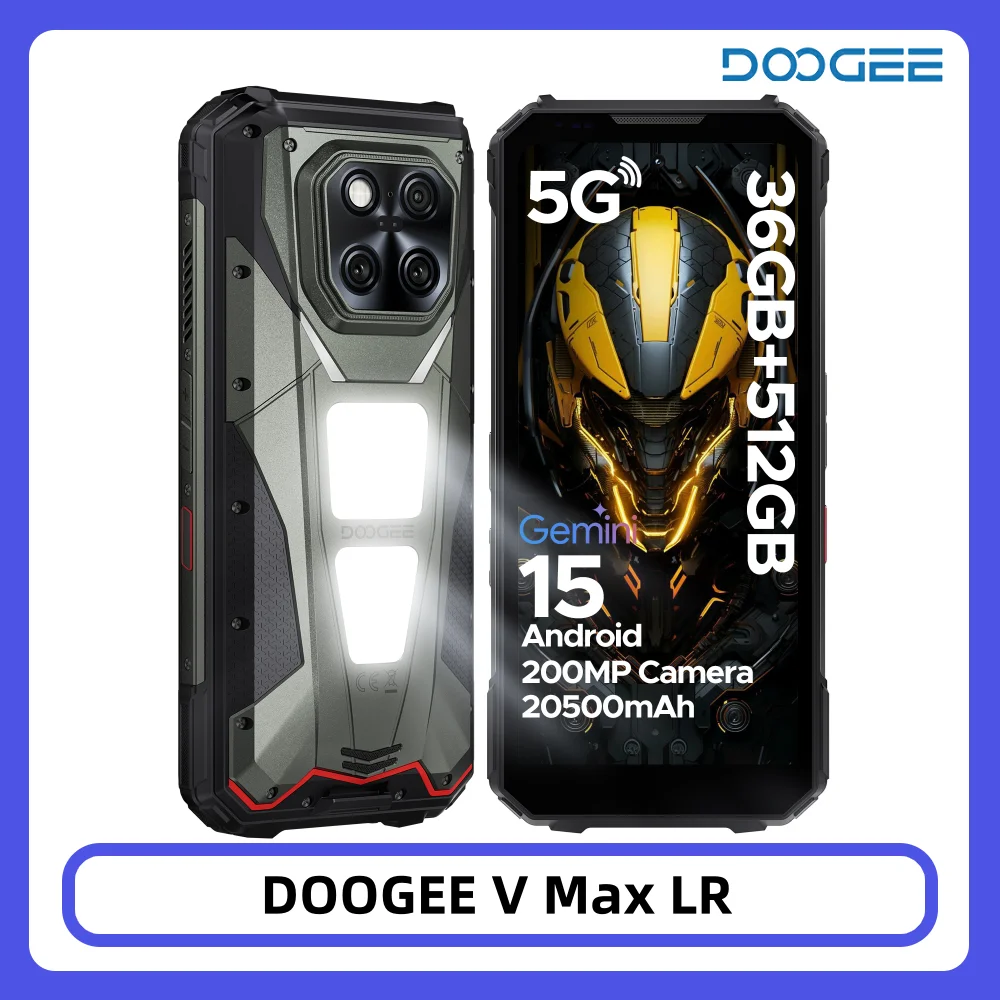 DOOGEE V Max LR 5G Telefono Rugged 36GB 512GB 6.78'' 120Hz con Telemetro Laser, Luce da Campeggio, Batteria 20500mAh, Dimensity 7300, Smartphone 200MP