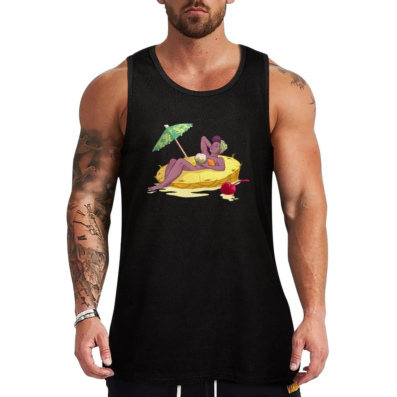 Camiseta sin mangas Piña Colada, camiseta sin mangas de verano, ropa informal holgada para la playa