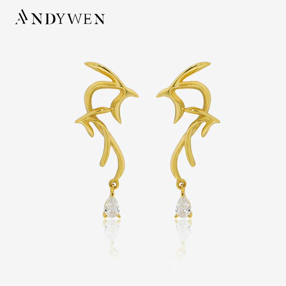 

ANDYWEN 925 Sterling Silver Gold Big Pear Drop Zircon Irregular Geometry Stud Earring Women Luxury Fine Jewelry Wedding Gift