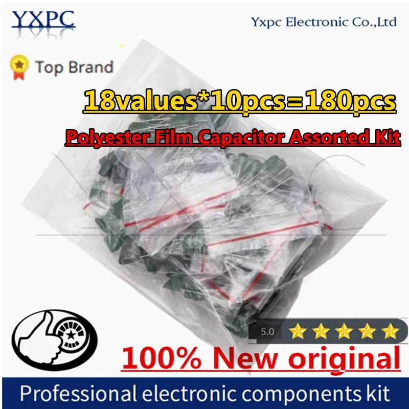 

18values*10pcs Capacitor kit 100V 2A221J to 2A474J Polyester Film Capacitor Assorted Kit 0.47nF 0.68nF 1nF 2.2nF Capacitors