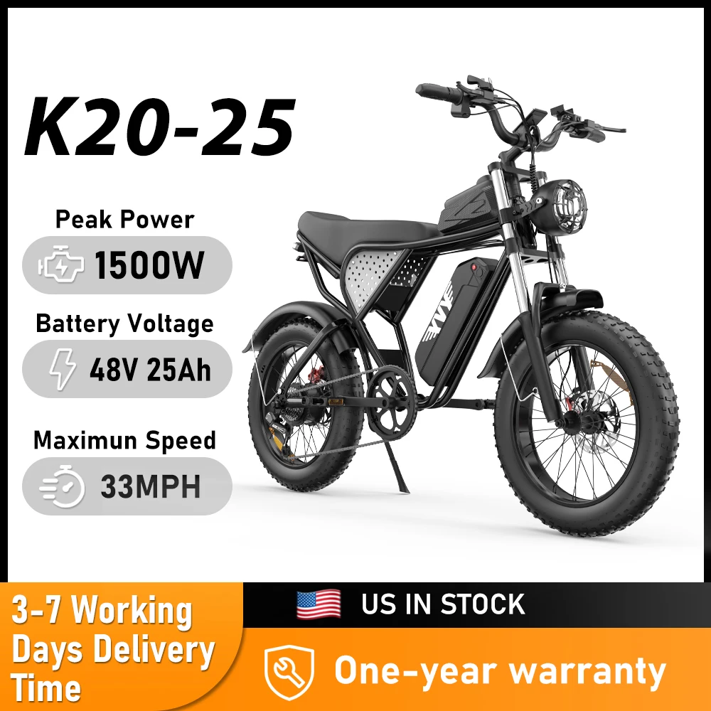 YVY Electric Bike for Adults Peak 1500W 48V 25Ah Removable Battery 20