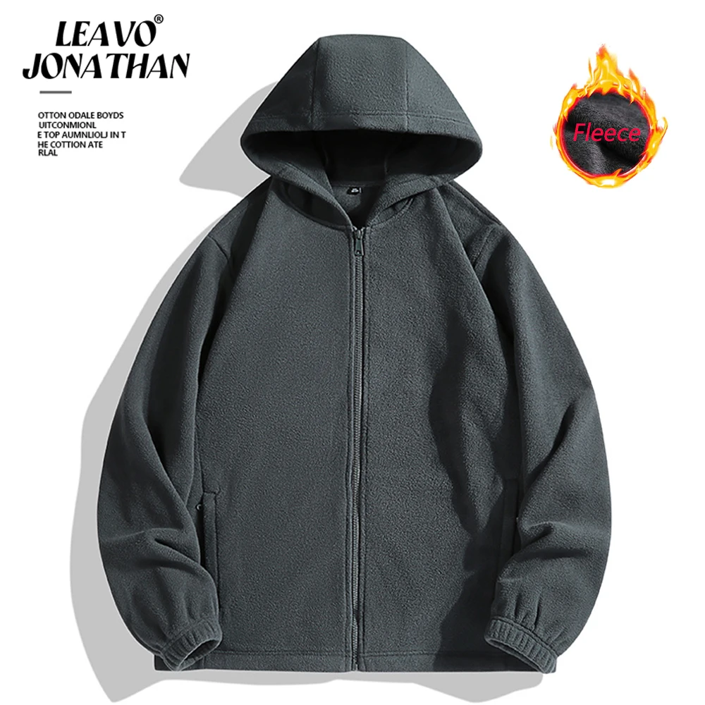 2024 Men's Winter Fleece Zipper Jacket Solid Color Hooded Warm Sportswear Casual Cardigan Solid Color Long Sleeve Fleece Sweater